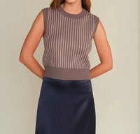 DELUC Bruce Knit Vest in grey stripes - women's tank top