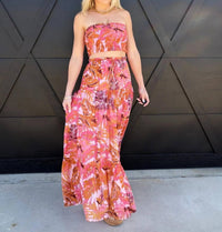 Ee:Some - Tropical Bandeau Floral Skirt Set