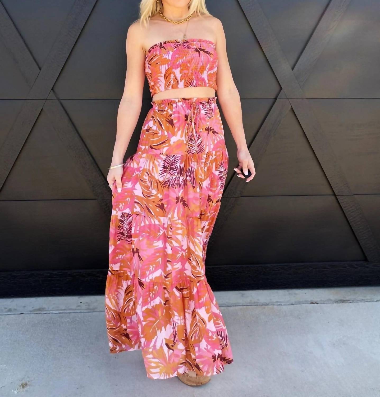 Ee:Some - Tropical Bandeau Floral Skirt Set