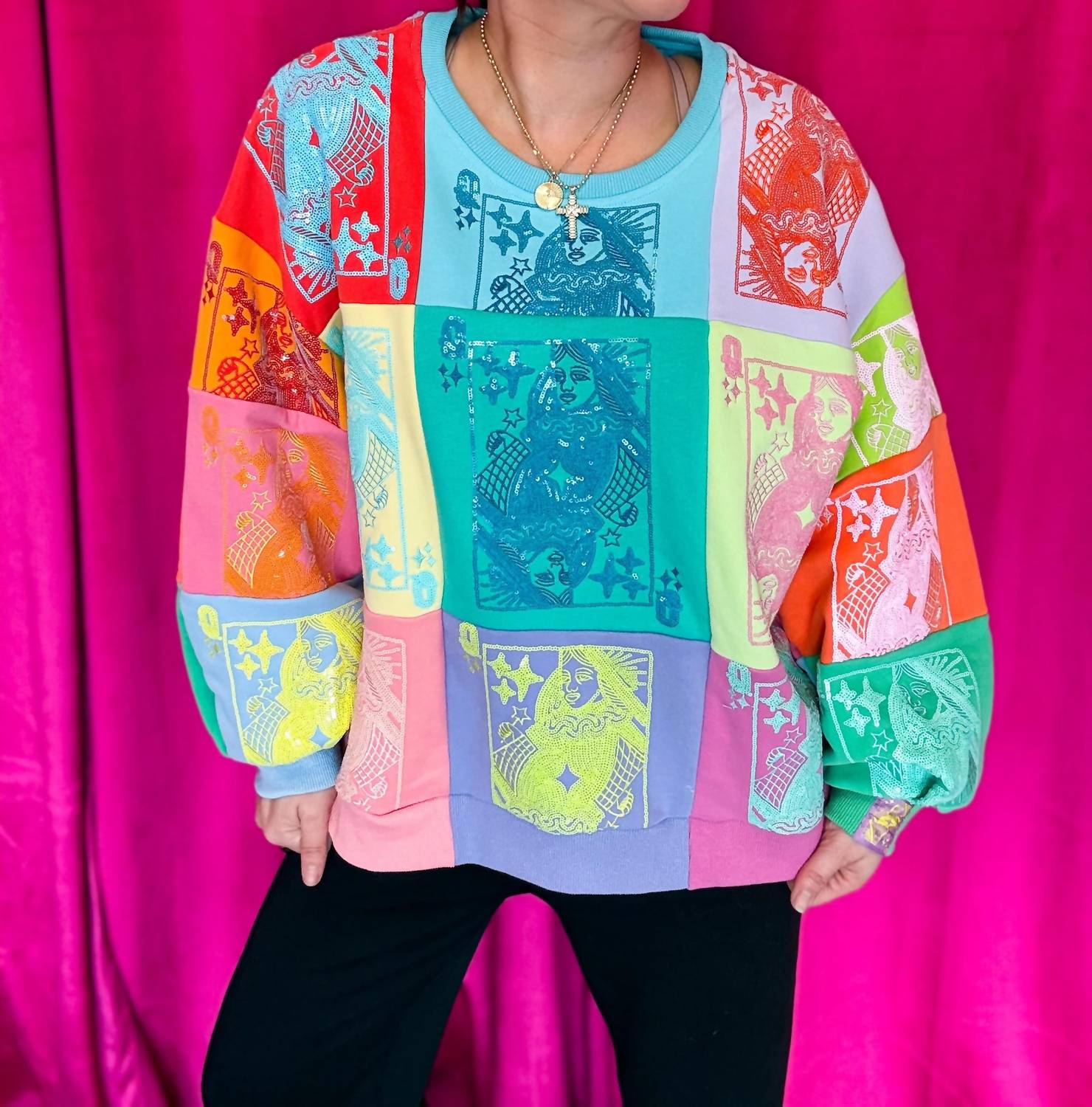 Queen Of Sparkles - Colorblock Card Logo Sweatshirt