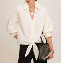 Fifteen Twenty - Women's Jena Lantern Sleeve Tie-front Top