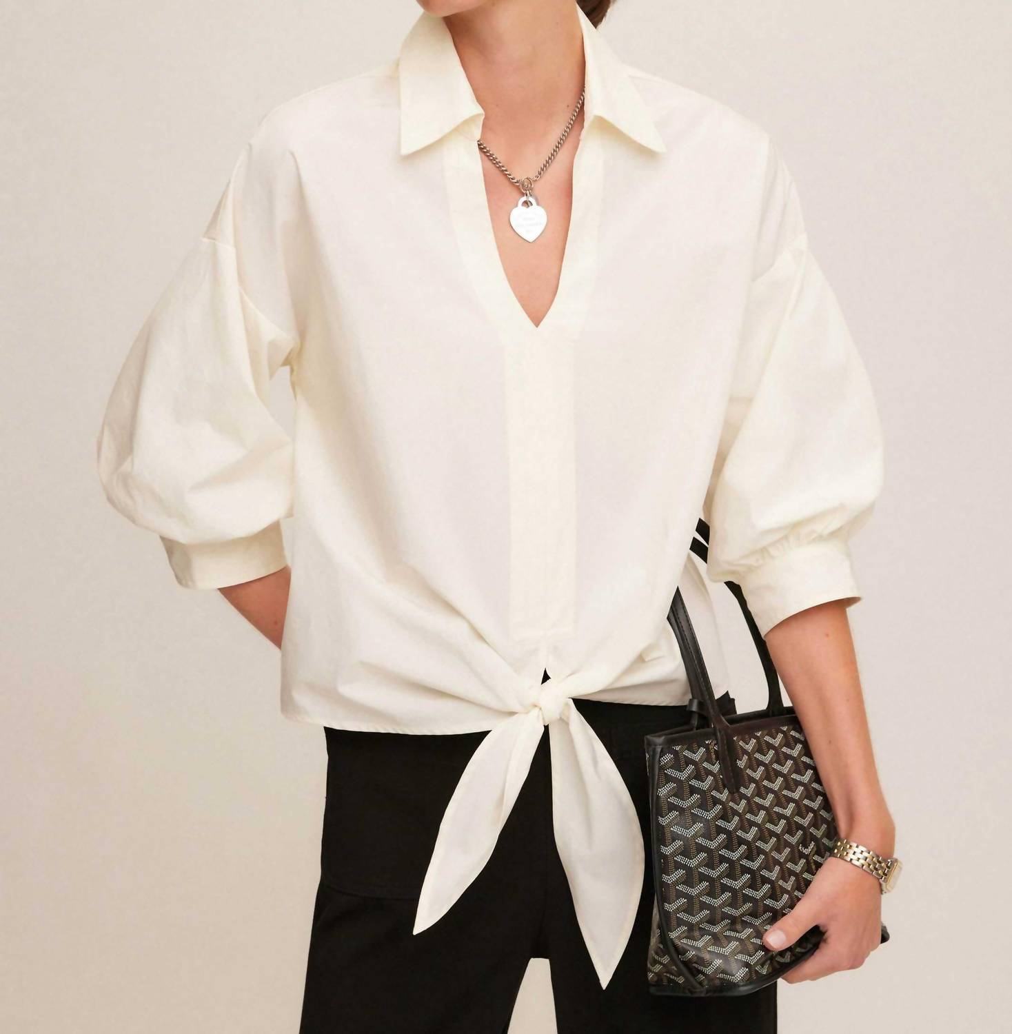 Fifteen Twenty - Women's Jena Lantern Sleeve Tie-front Top