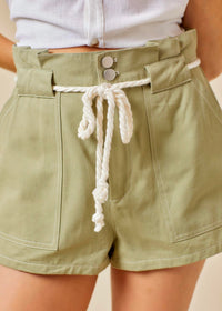 Day + Moon - Rope Tie Belt Cotton Paper Bag Shorts