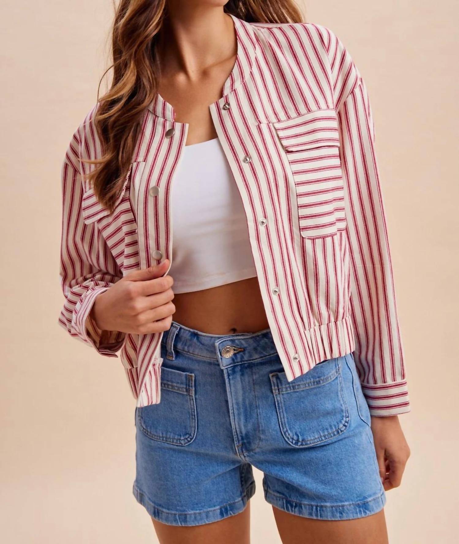 Anniewear - Striped Bomber Jacket