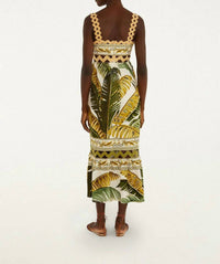 Farm Rio - Tropical Ric Rac Square Neck Midi Dress