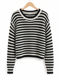 Sweet Generis - Women's Stripe Sweater Crop Pullover