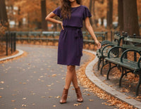 kensie Tulip-sleeve Tie-waist Sheath Dress in deep purple - women's dress