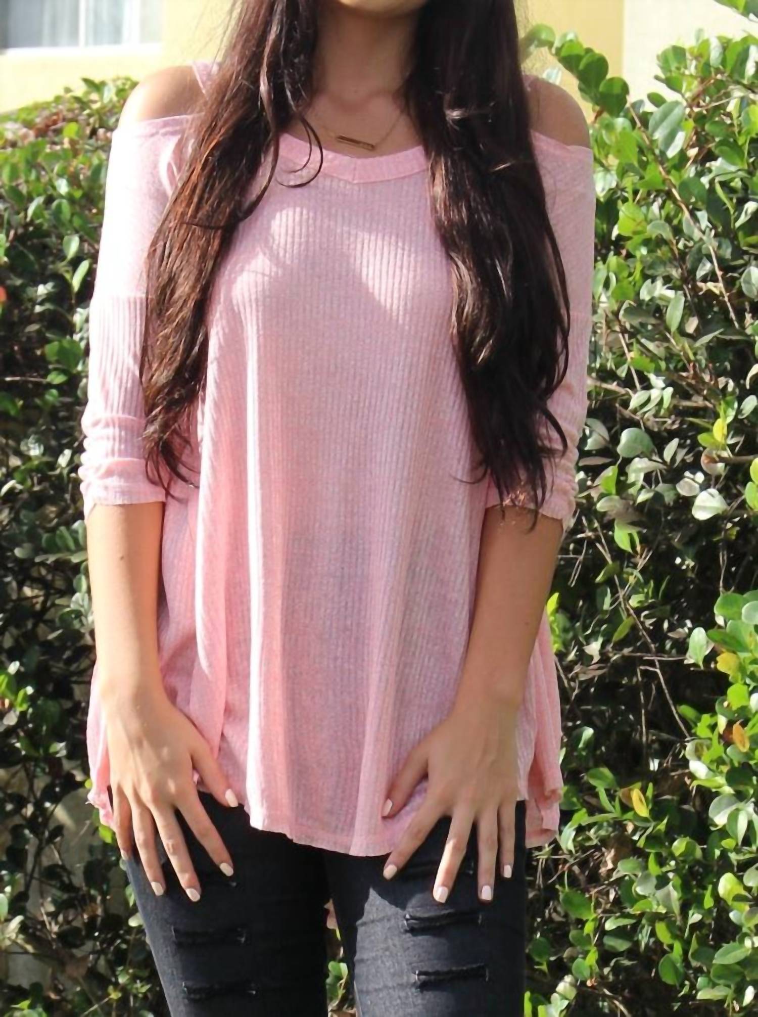 Umgee - Shirred Sleeve Cold Shoulder Tunic