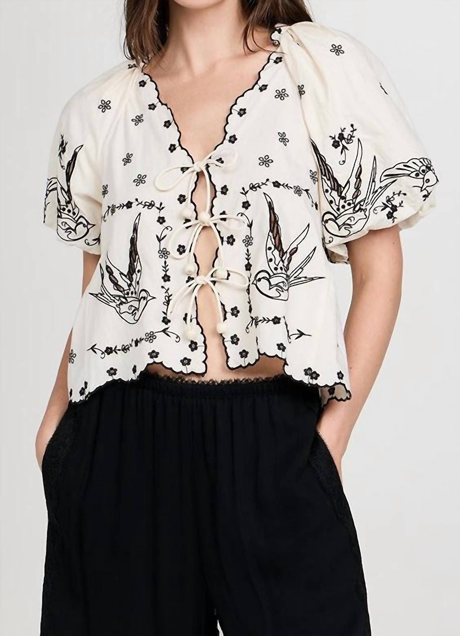 Sea - Women's Kingsley Embroidery Tie Front Top