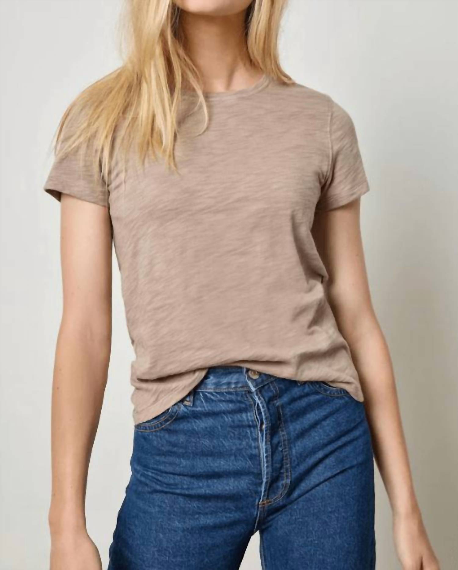Lilla P Short Sleeve Backseam Crewneck Tee in driftwood - women's t-shirt