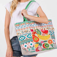 3Am By H&D Accessories - Women's Fruit Boho Print Pom Pom Fringe Tote Bag