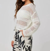 Bella Dahl - Open Knit Stripe Crew Sweater