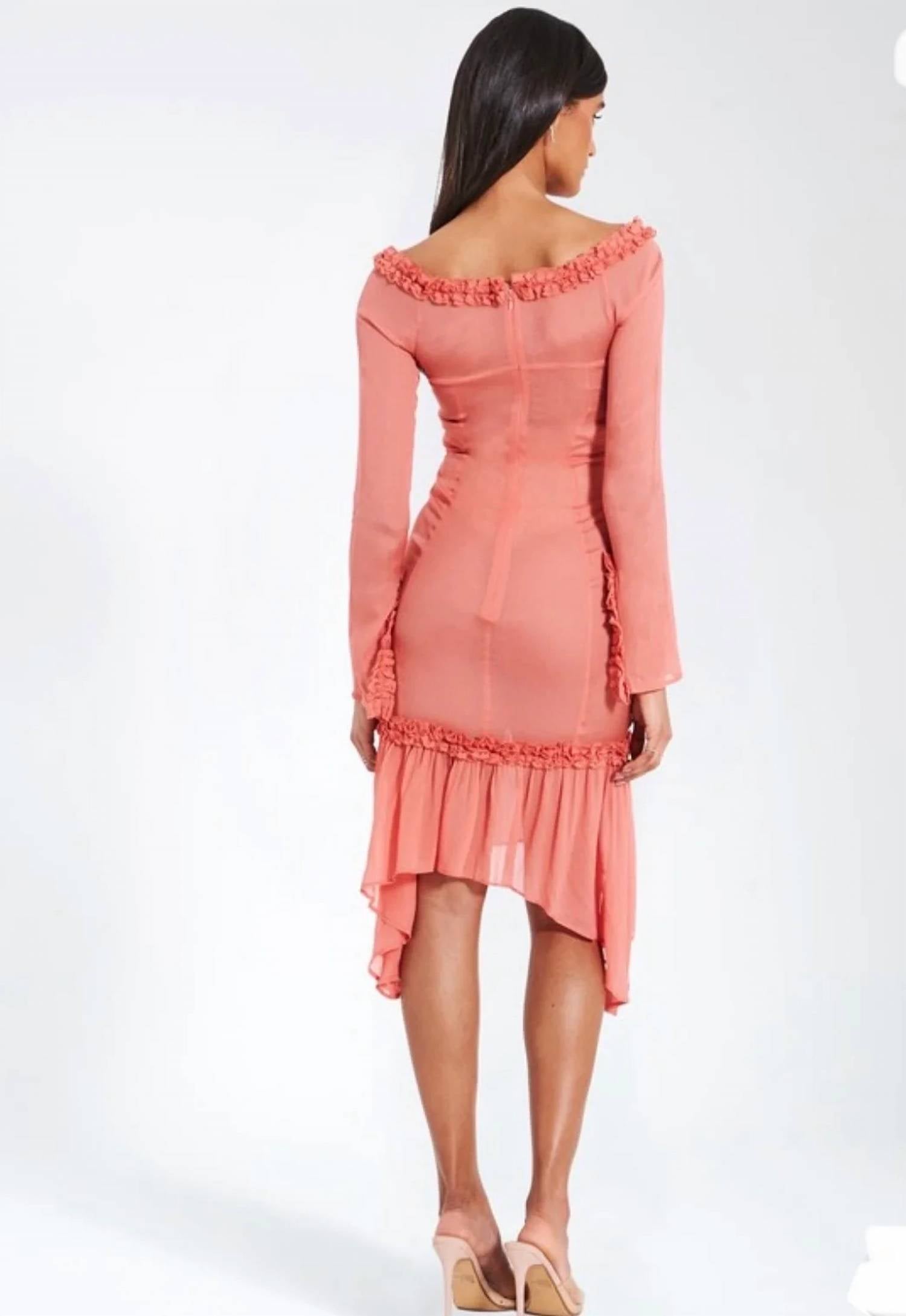 Miss Circle - Tiered Ruffle Sleeve Sheer And Satin Midi Dress