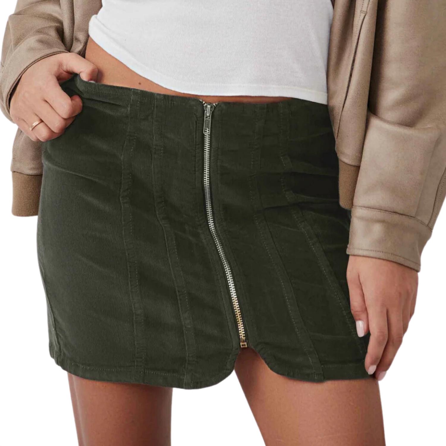 Free People Women's Layla Cord Mini Skirt in espresso bean - women's skirt - detail view