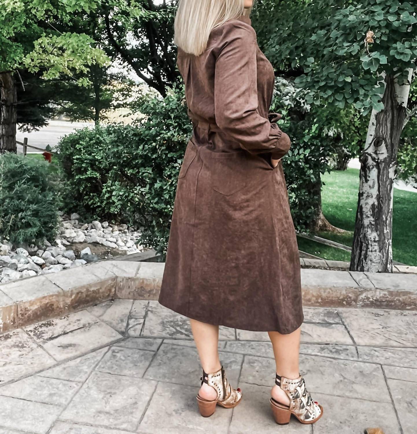 TRIBAL Long Sleeve Shirt Dress in cocoa - women's dress - detail view