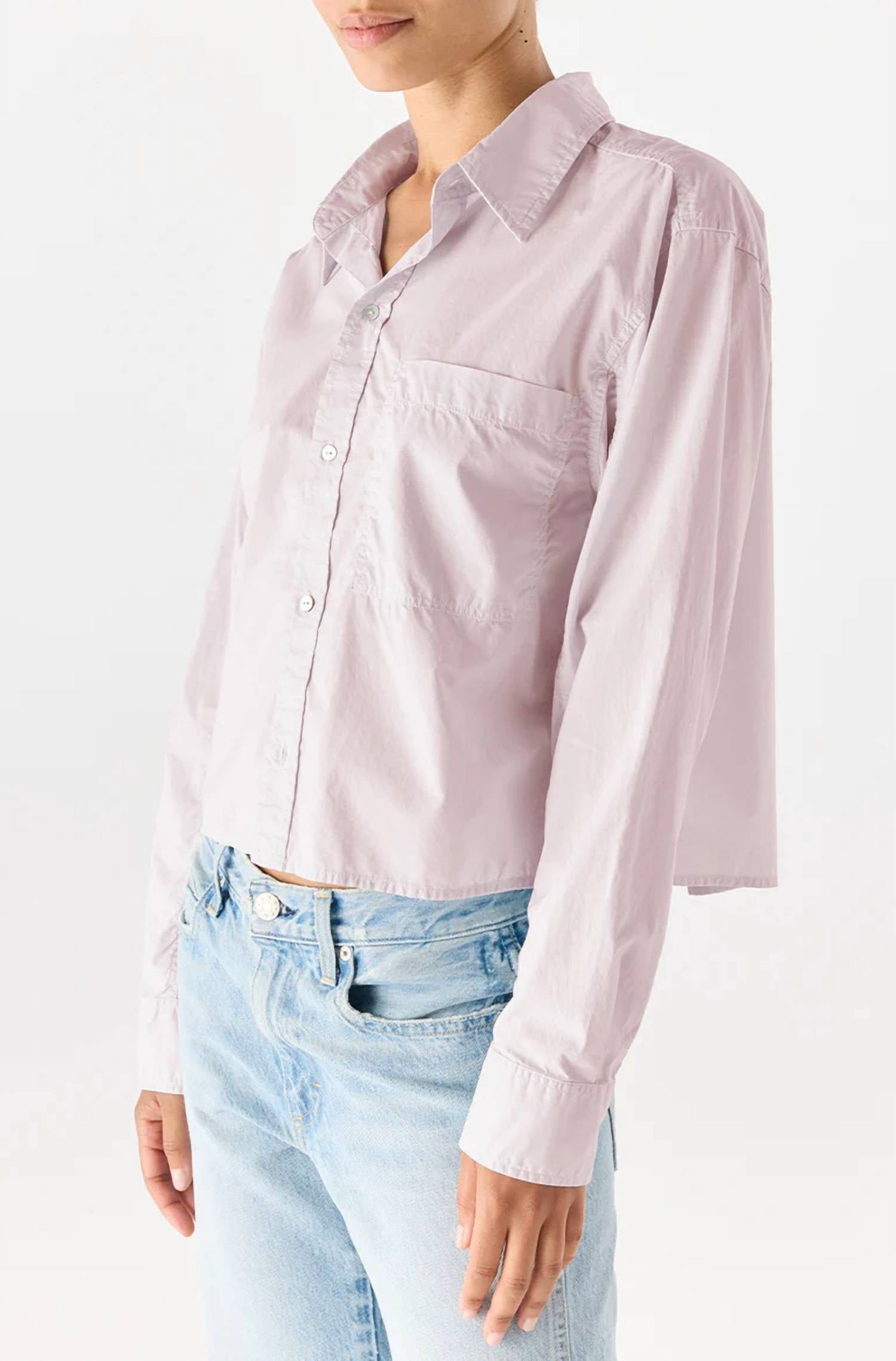AMO Ruth Cropped Shirt in wisteria - women's blouse - detail view