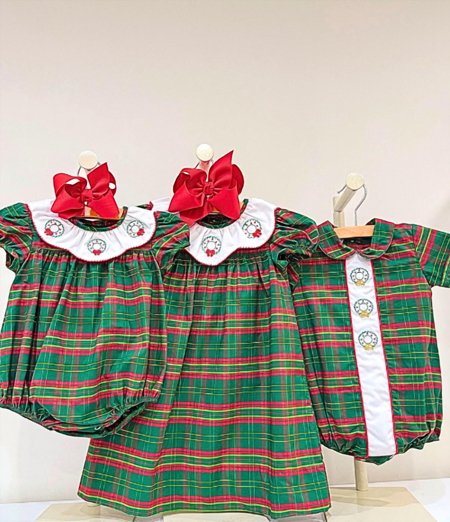 Charming Little One Girl's Berry Wreath Grace Bubble Romper in green multi - kids' item - view 5