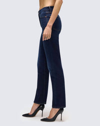 RE/DONE Twisted Stove Pipe Jeans in dark lady blue - women's jeans - detail view