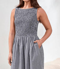 Tribal - Gingham Smocked-bodice Midi Dress