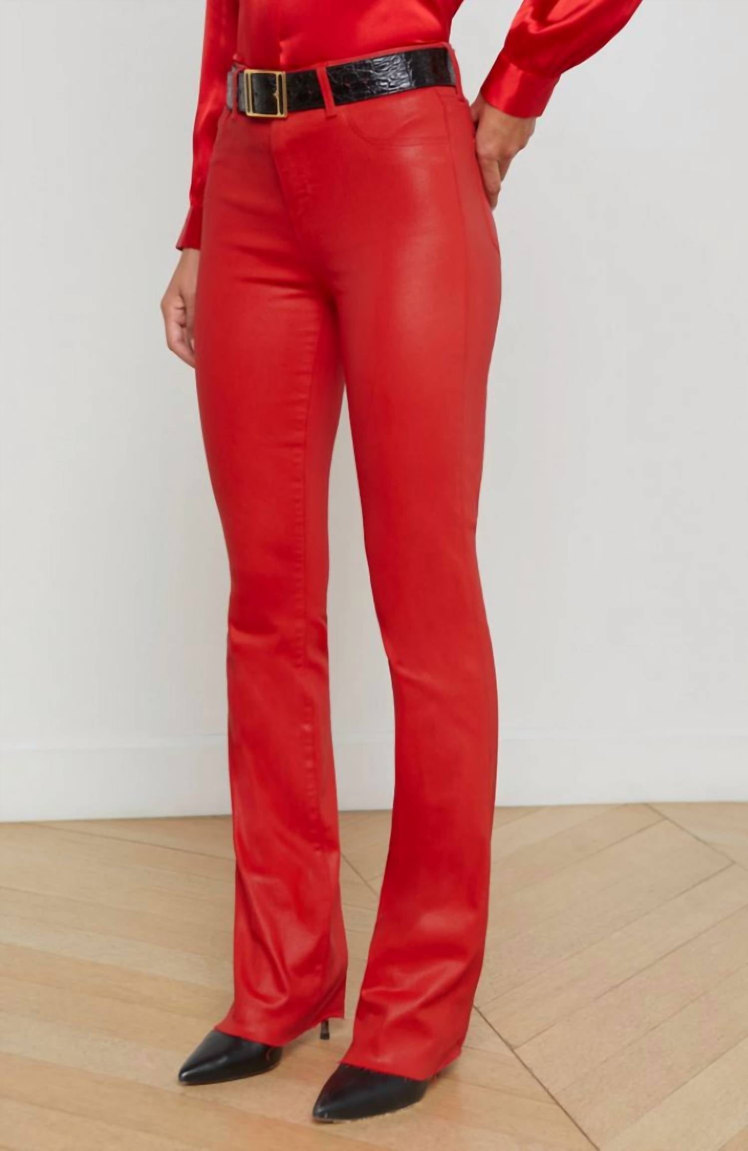 L'Agence Ruth Straight Jean in lava red - women's jeans - detail view
