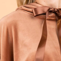 GILLI Velvet Boxy Hooded Top in brick brown - women's top - view 4