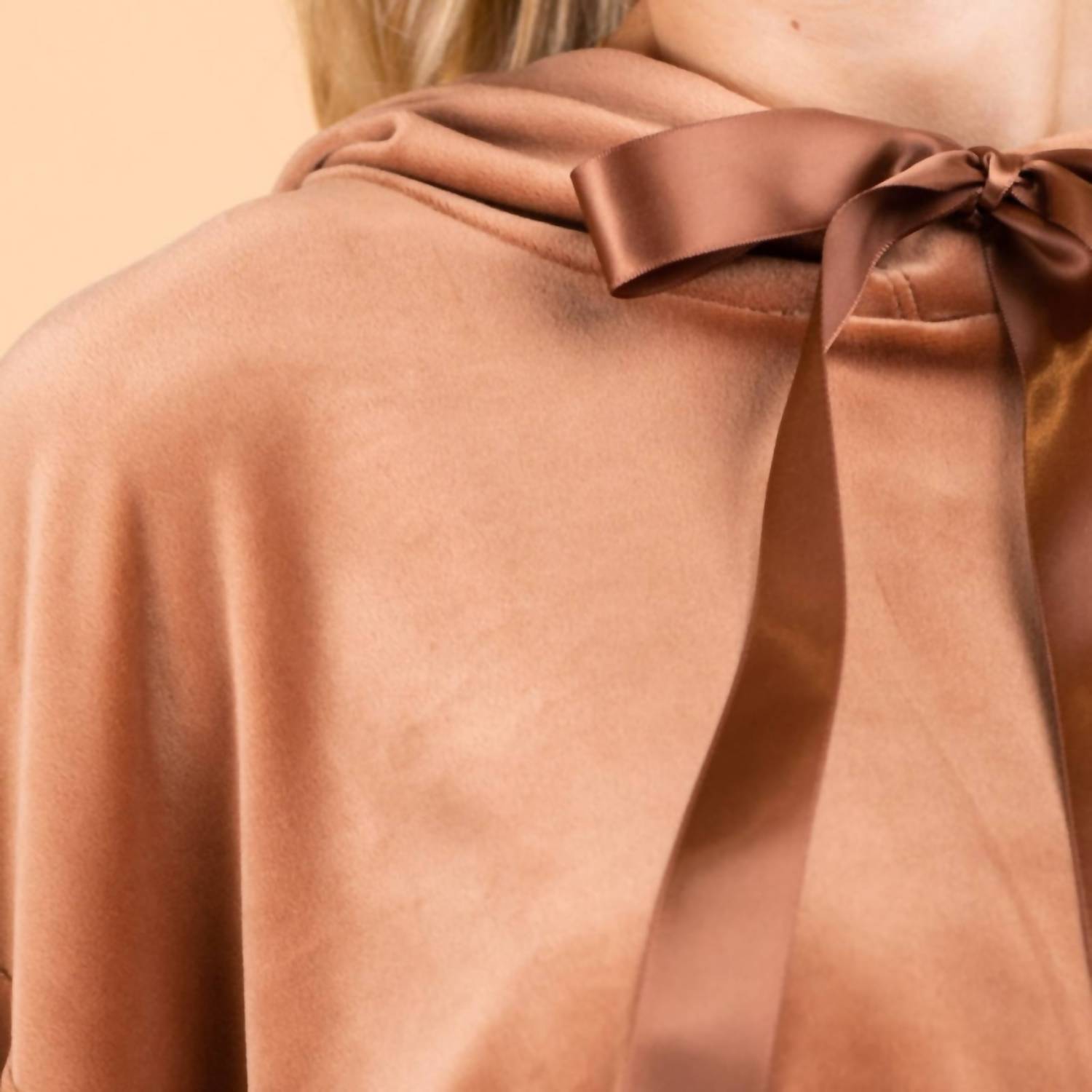 GILLI Velvet Boxy Hooded Top in brick brown - women's top - view 4
