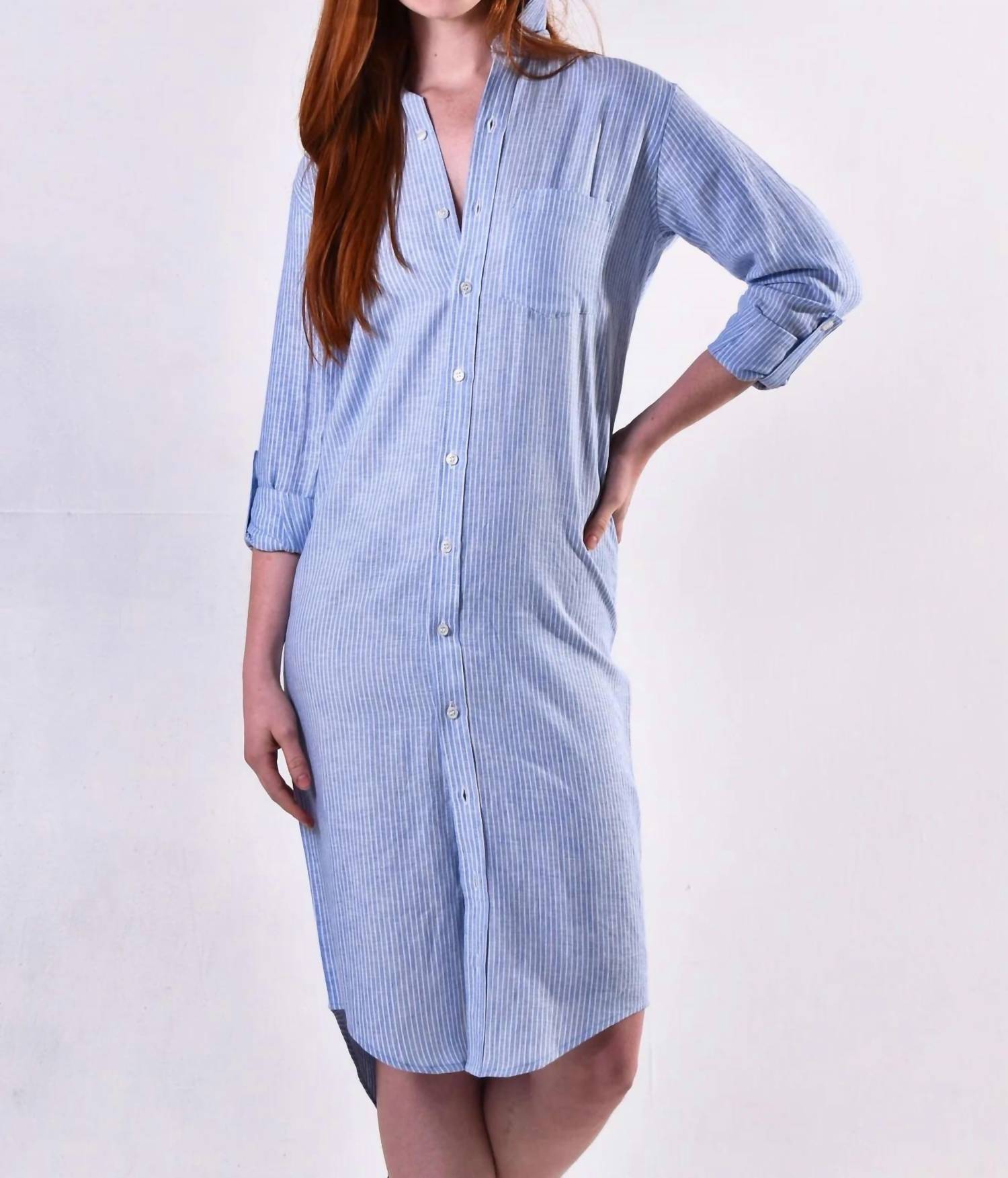 Emily Phillips - GIRLFRIEND MIDI LINEN STRIPE DRESS