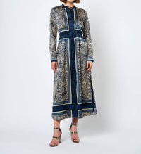 Ciebon - Coco Animal Print Long Sleeve Shirt Midi Dress