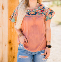 Layerz Clothing - Embroidered Butterfly Sleeve Top