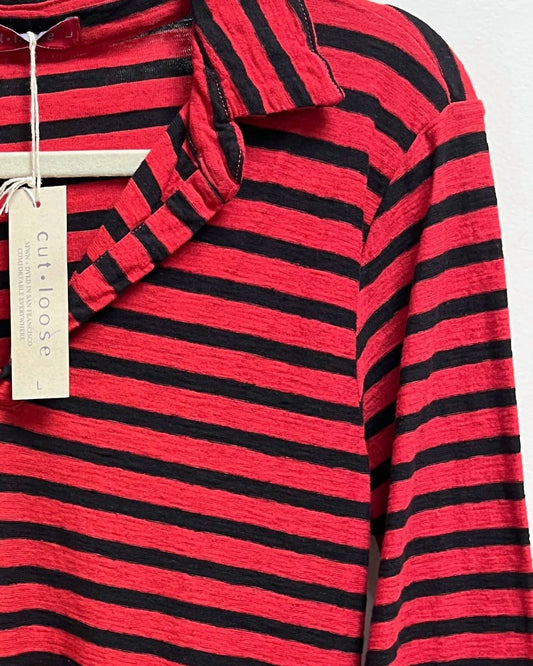 Cut Loose - Women's Striped V-neck Long Sleeve Top With Collar