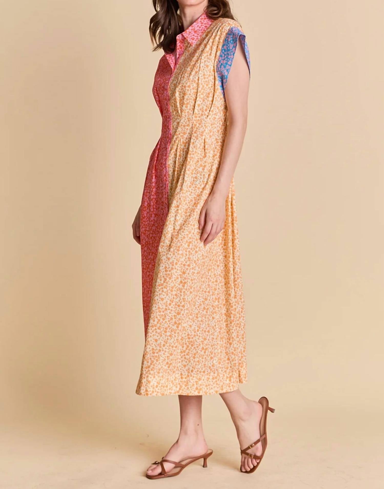 English Factory - Color Block Ditsy Floral Shirt Dress