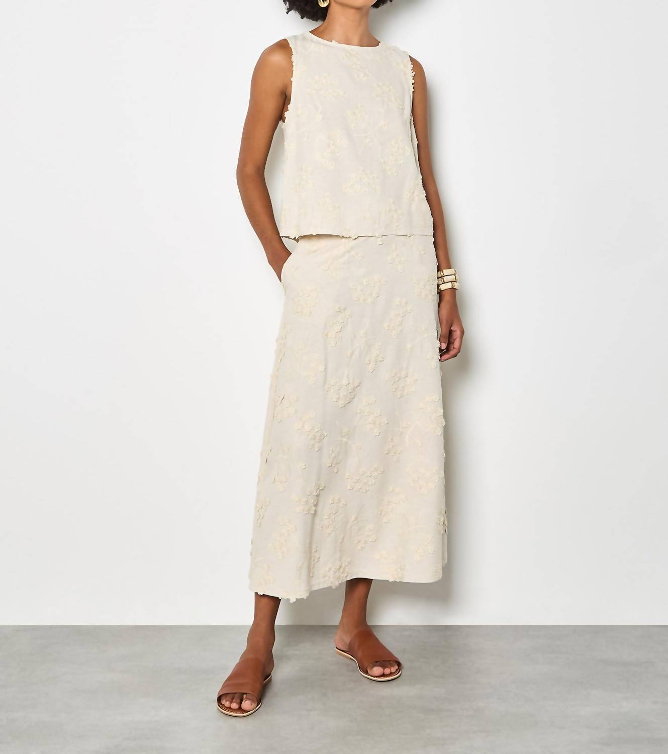 Apricot - Dandelion Embroidered Linen Top