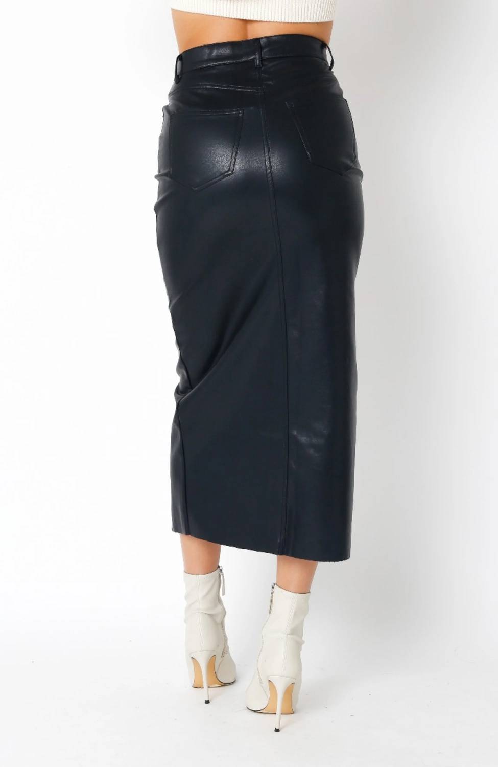 Olivaceous - Leather Icon Midi Skirt