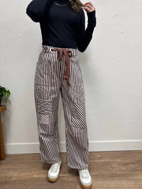 ee:some Striped Drawstring Barrel Pant in brown cream - women's pants - view 6