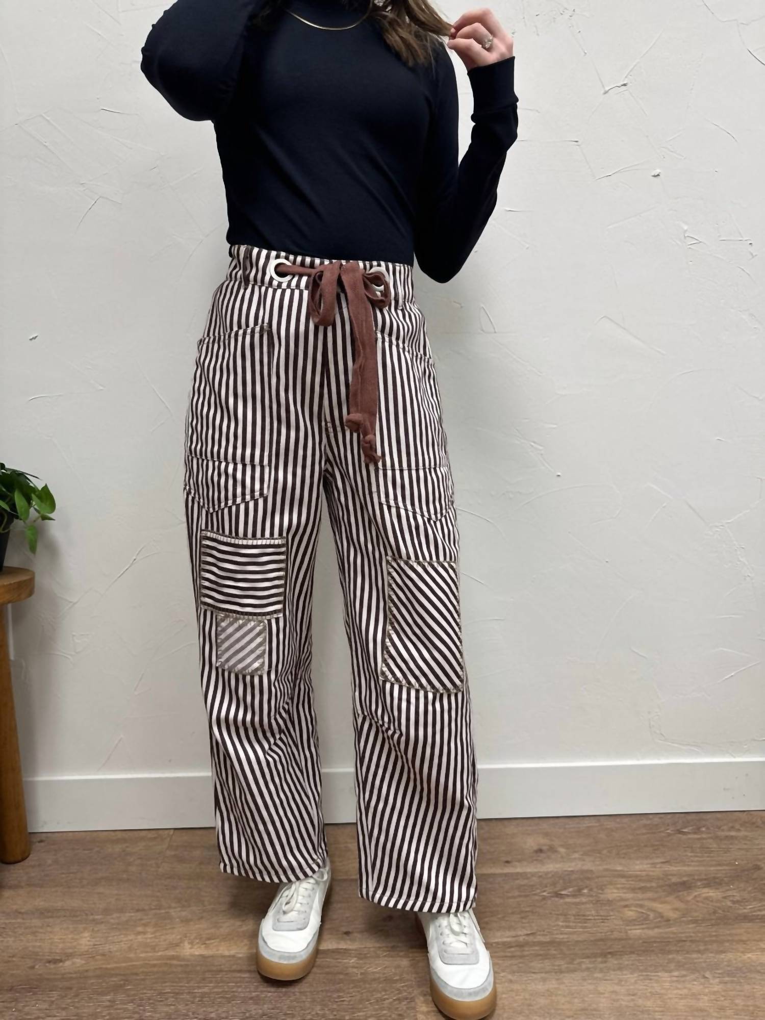 ee:some Striped Drawstring Barrel Pant in brown cream - women's pants - view 6