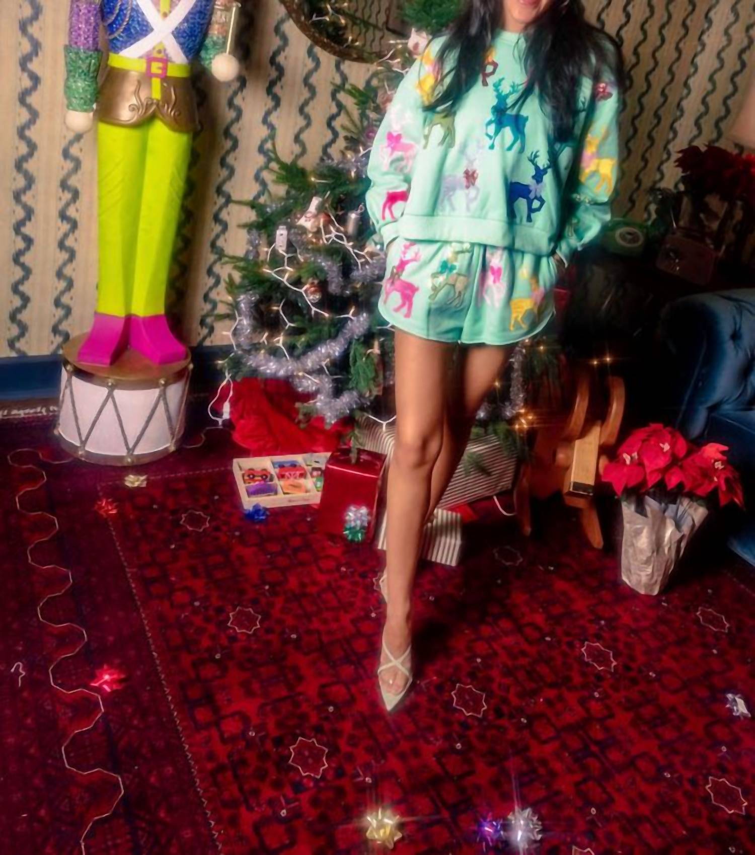 Queen Of Sparkles - Velvet Reindeer & Bows Shorts