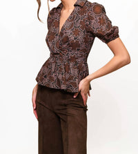 hutch Fowler Top in black copper rodeo floral - women's blouse - detail view