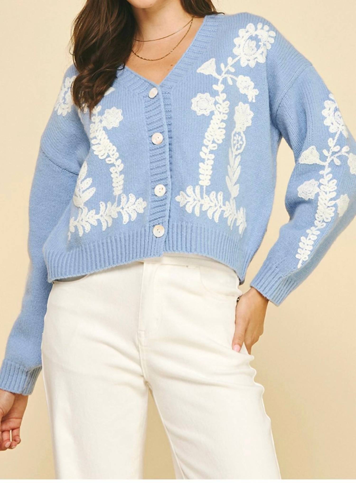 PINCH Floral Fancy Cardigan Top in blue - women's cardigan
