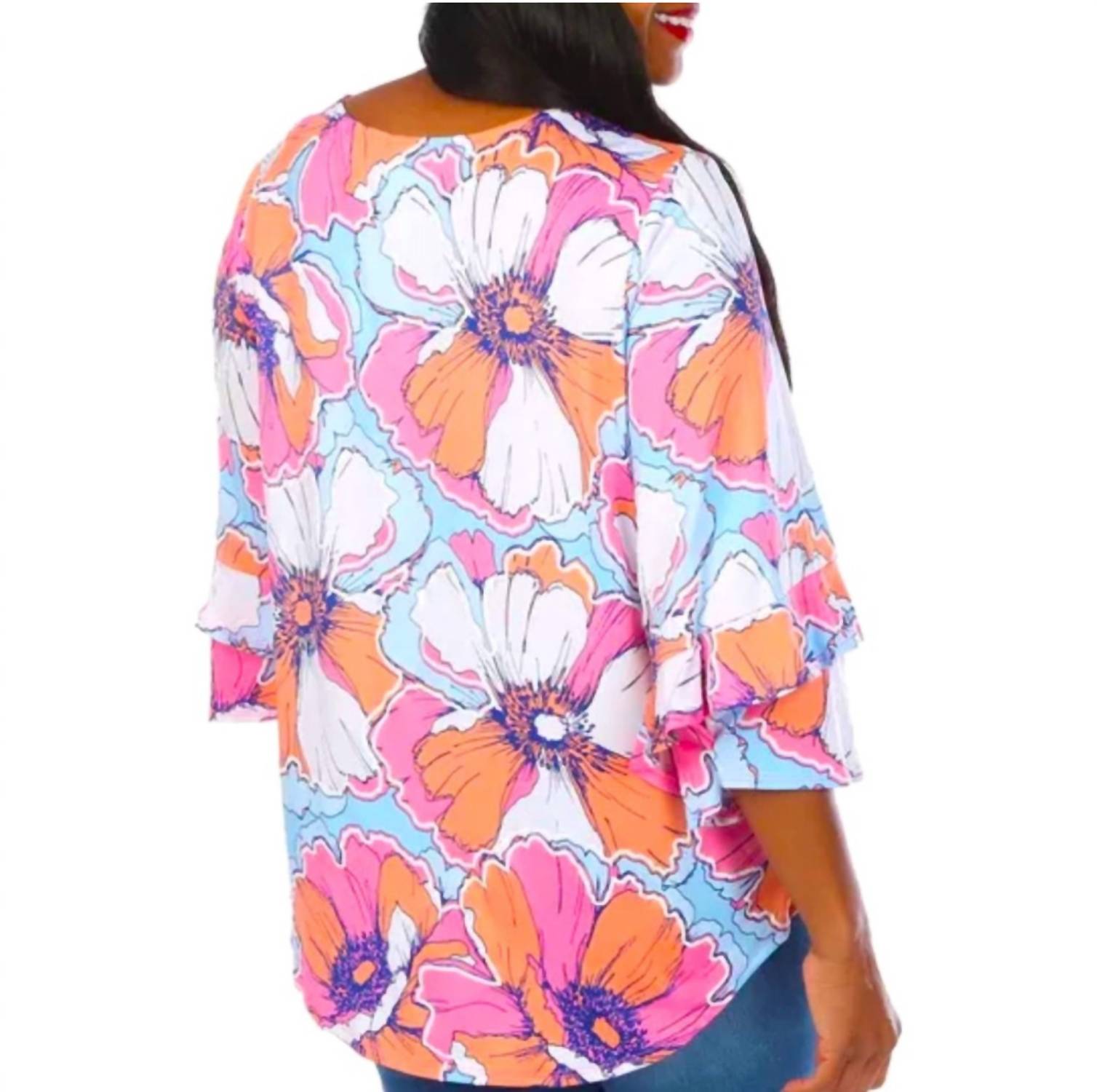 Ruby Rd. - Tropical Floral Flutter Sleeve Blouse