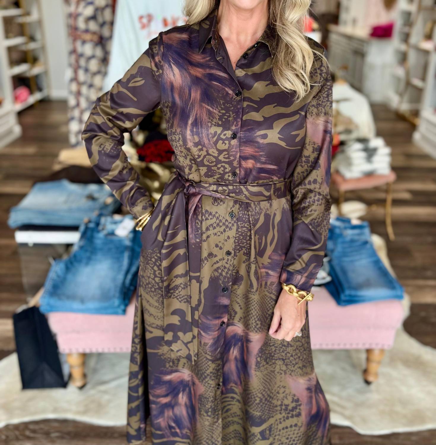 Anonyme Long Shirt Dress in green - women's dress - view 4