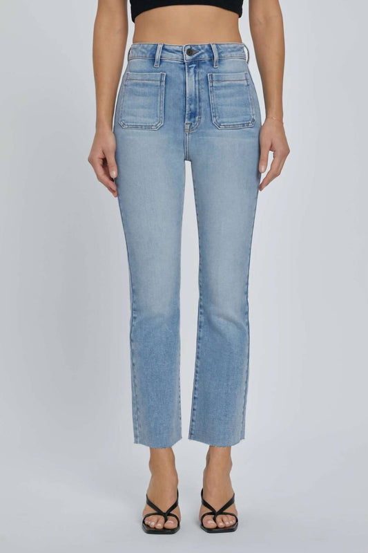 Hidden - Denim Patch Pocket High Rise Cropped Flare Jeans