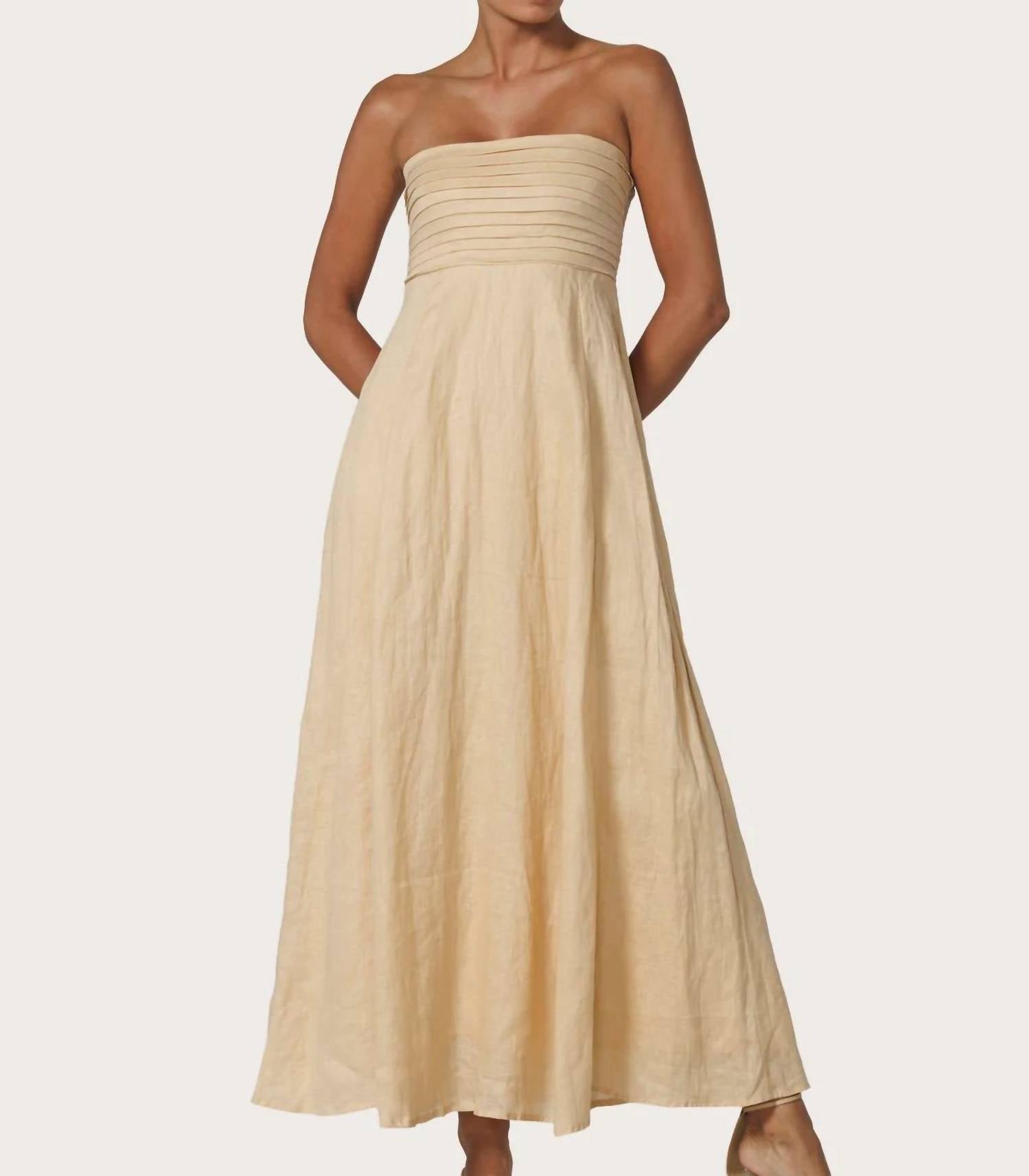 Lusana - Talia Pintuck Linen Maxi Dress