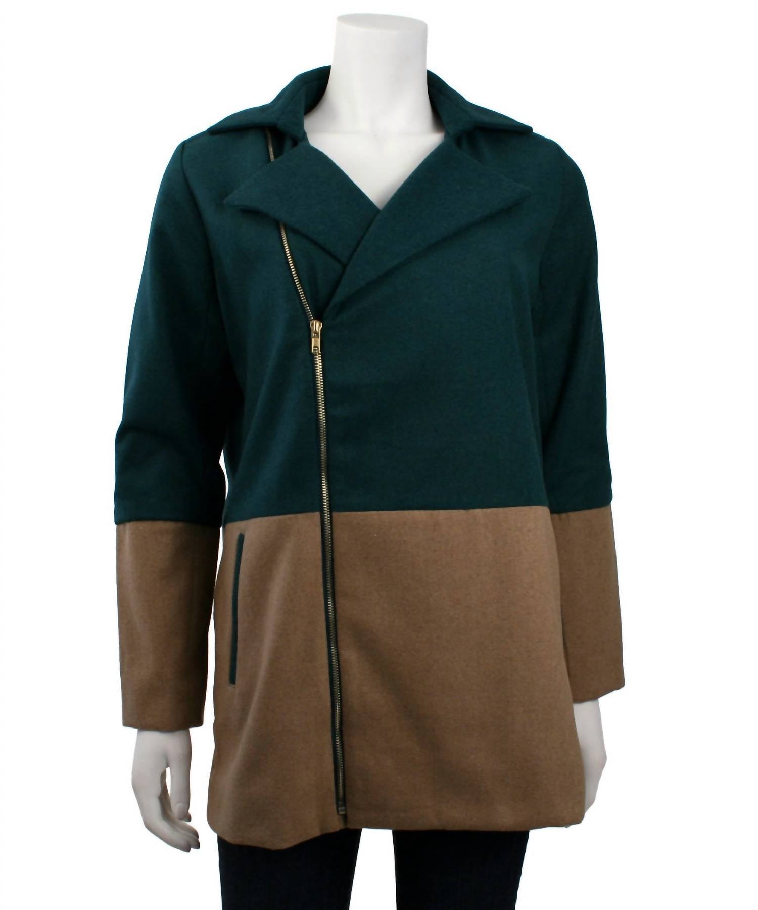Ya Los Angeles - Color Block Coat With Asymmetrical Zipper