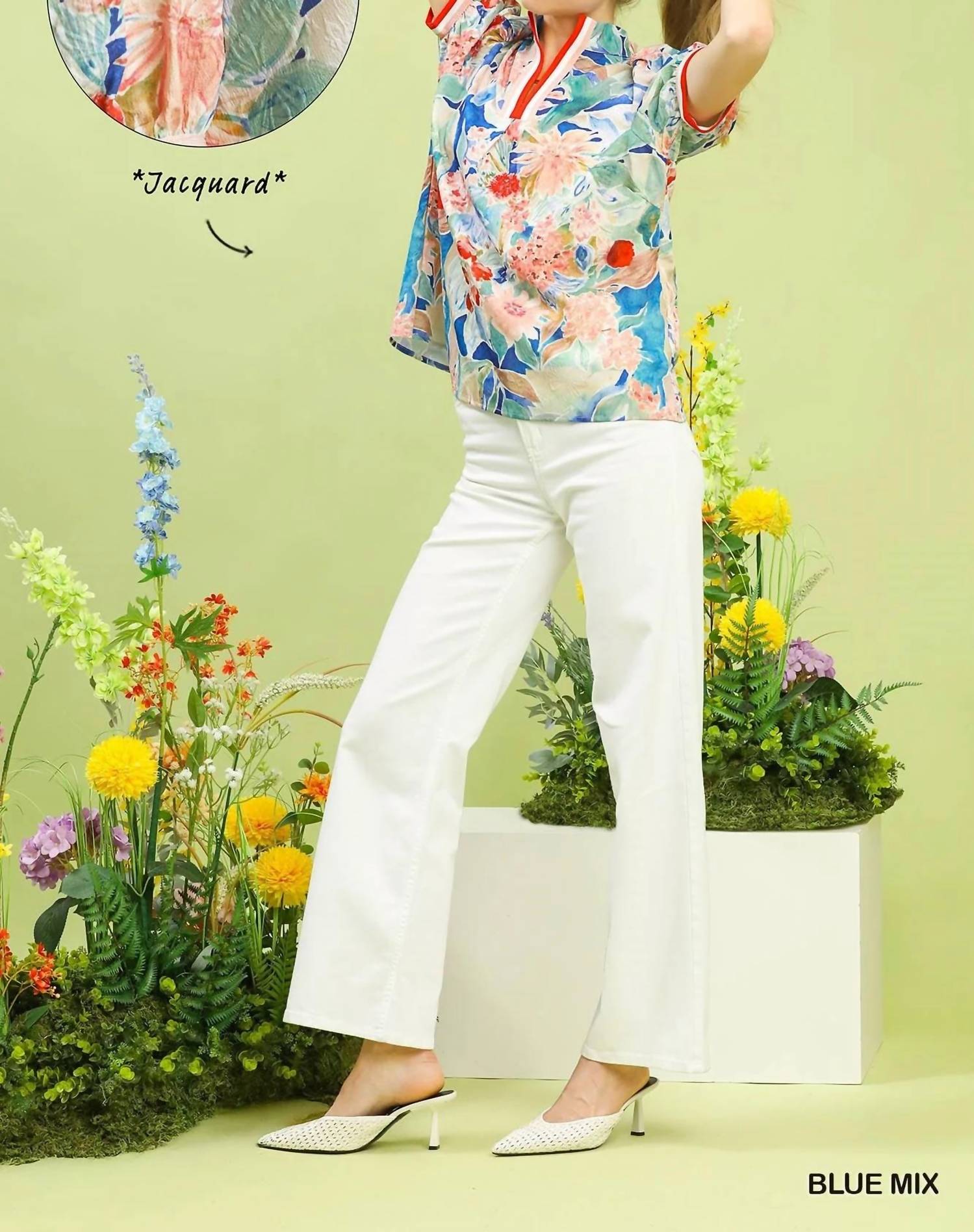 Umgee - Jacquard Bloomscape Print Top