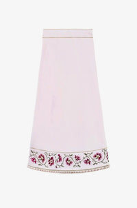 Rosewater House Lola Embroidered Floral Midi Skirt in pink - women's skirt - detail view