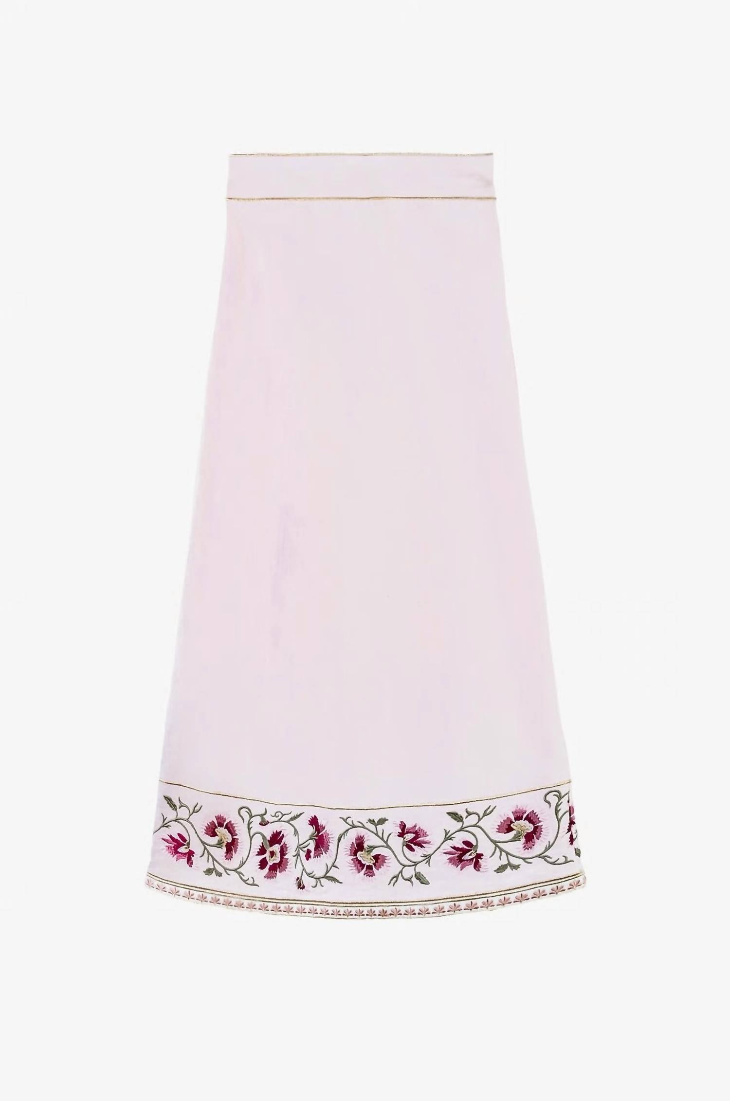 Rosewater House Lola Embroidered Floral Midi Skirt in pink - women's skirt - detail view
