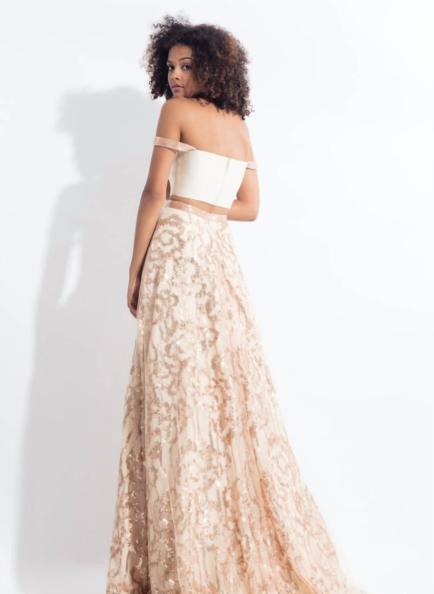 Rachel Allan - Floral Sequin Two-piece Gown