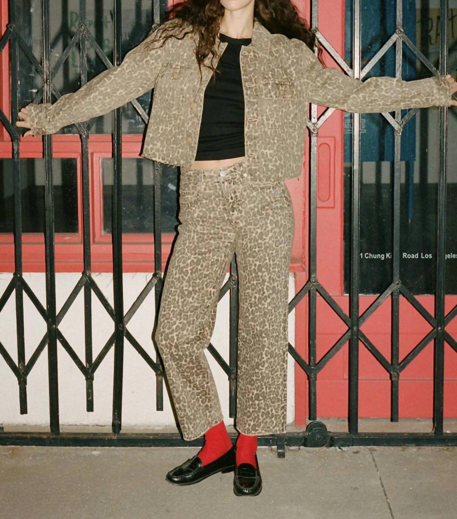 AMO Billie Wide Straight-Leg Jeans in leopard - women's pants - view 4