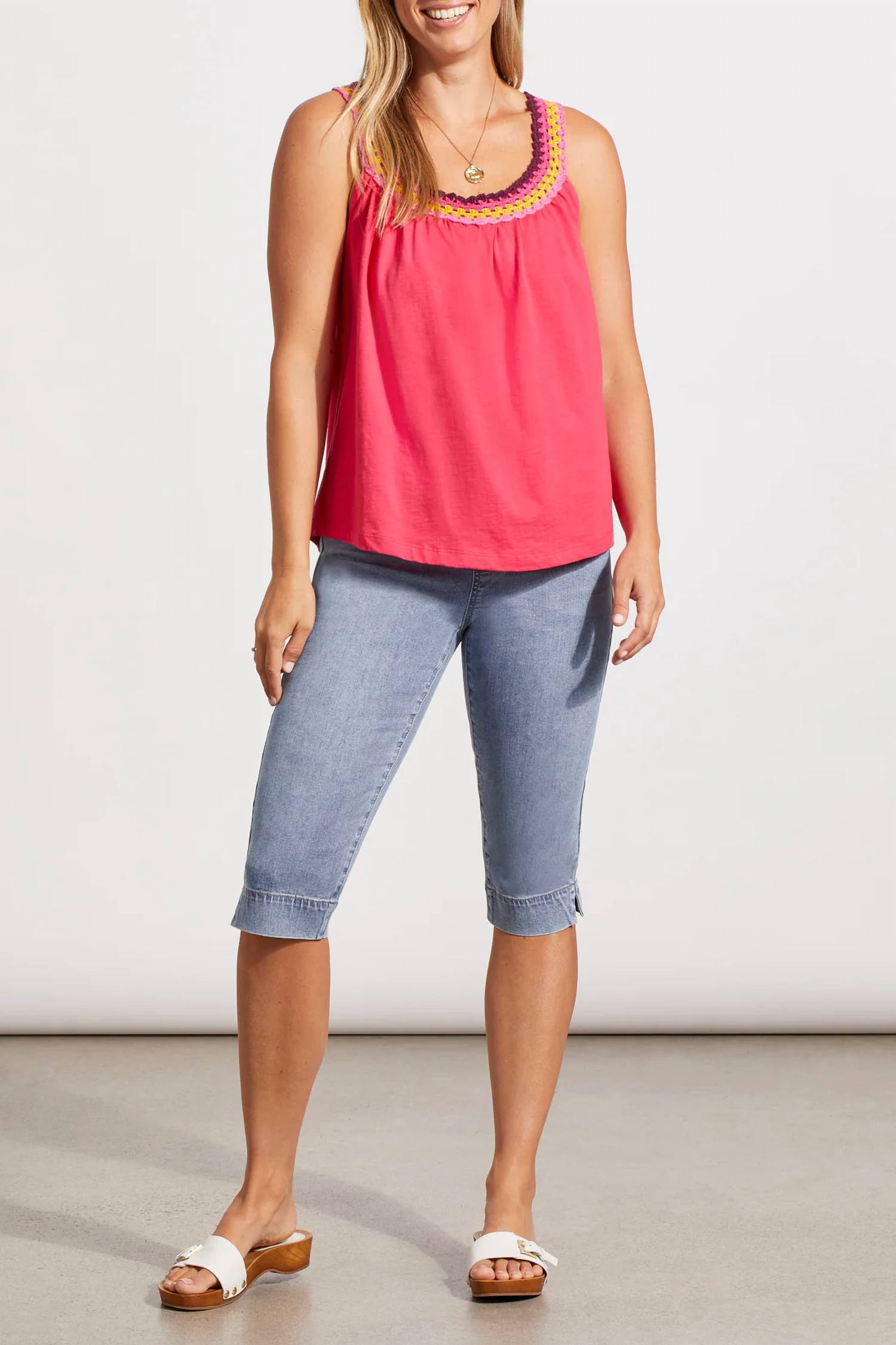 TRIBAL Flowy Tank Top With Crochet Neckline in fruit punch - women's tank top - alternate view