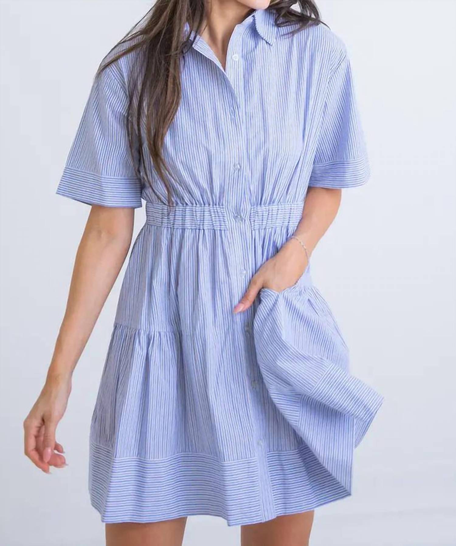Karlie - Women's Stripe Poplin Button Up Dress